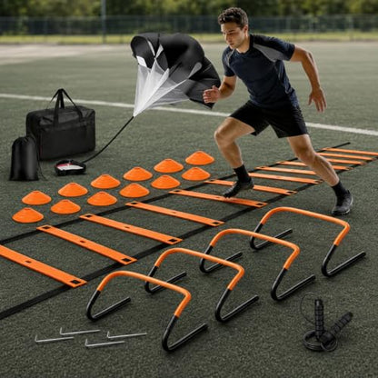 predolo Multicolor Agility Ladder Set, Speed Agility Kit for Football Training, 12 Piece Speed Training Equipment for Kids, Full Training Set - style: Training Set 01 - tangerine &
