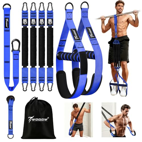 Pull Up Assistance Bands, Heavy Duty Resistance Bands with Handles, Exercise Band with Door Anchor, Adjustable Workout Band Set for Pull Up Bar, Full Body Strength&Muscle Training, Recovery, Home Gym - color: Blue