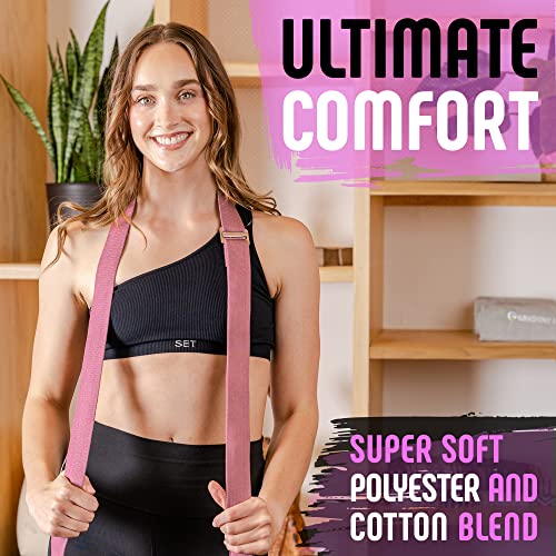 Yoga Strap, Friction-Less Easy-Feed Buckle, Super Soft Cotton/Polyester Blend Webbing, Free eGuide. (8 Feet) - color: Pink