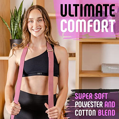 Yoga Strap, Friction-Less Easy-Feed Buckle, Super Soft Cotton/Polyester Blend Webbing, Free eGuide. (8 Feet) - color: Pink