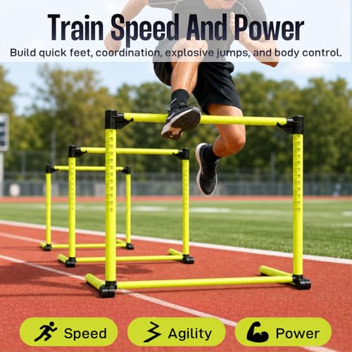 3 Pack Adjustable Height Hurdles Training Equipment, Agility Speed Jumping Training Equipment for Basketball Soccer Football Dogs, Indoor & Outdoor, Detachable Hurdles Track and Field(Green)