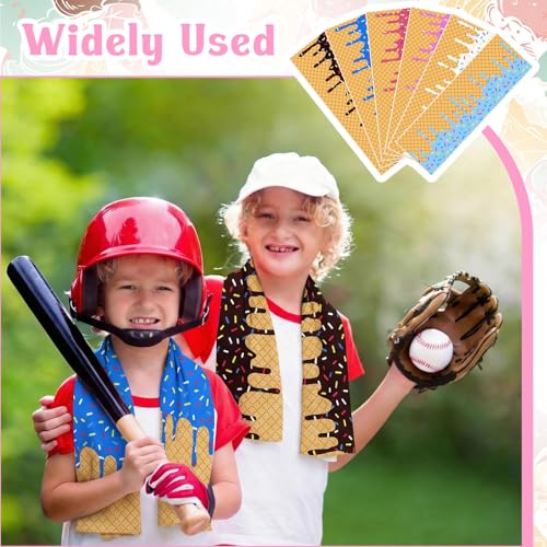12 Pcs Mini Ice Cream Drip Baseball Party Favor Cooling Towel Gift 30 x 9 Inch Microfiber Ice Cream Drip Cooling Towels Sweat Absorbent Baseball Team Gift for Hot Weather Workout Yoga Gym Coach