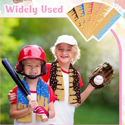 12 Pcs Mini Ice Cream Drip Baseball Party Favor Cooling Towel Gift 30 x 9 Inch Microfiber Ice Cream Drip Cooling Towels Sweat Absorbent Baseball Team Gift for Hot Weather Workout Yoga Gym Coach