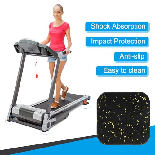 PATIKIL Treadmill Mat, 4 Pcs Exercise Equipment Mat Noise Reduction for Floor Protection, Washing Machine Pads, Anti Vibration Rubber Mats for Bike, Black/Yellow