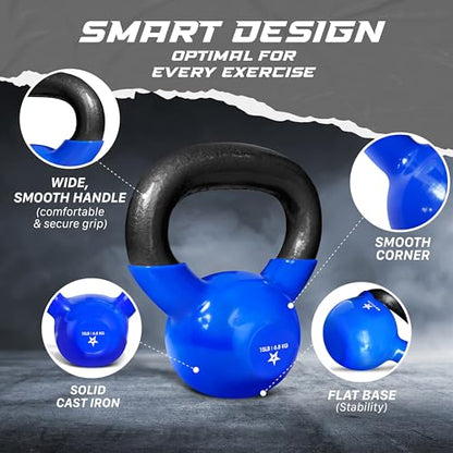 Yes4All Kettlebell, 5-100 LB Vinyl Coated Cast Iron Strength Training Kettlebells for Home Gym Exercises, Fitness, Full Body Workout Equipment, Push Ups, and Grip Strength - color: C. 15LB - Dark Blue, style: Vinyl Coated - Pair