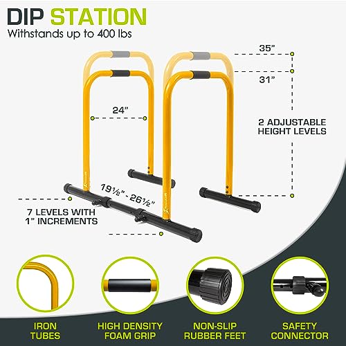 ProsourceFit Dip Stand Station, Heavy Duty Ultimate Body Press Bar with Safety Connector for Tricep Dips - color: YELLOW, style: Lite