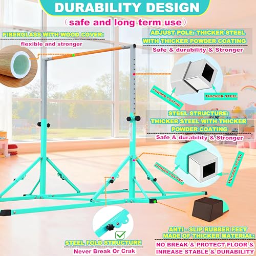 MARFULA Gymnastic Kip Bar for Kids Teens Ages 3-25 of All Gymnastic Levels - color: Teal (New Style - 8 Ft Base)