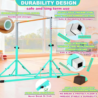 MARFULA Gymnastic Kip Bar for Kids Teens Ages 3-25 of All Gymnastic Levels - color: Teal (New Style - 8 Ft Base)