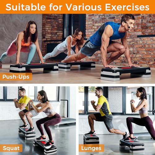 JungleA 31" Aerobic Step Platform, 3 Levels Adjustable Height Steppers for Exercise at Home Gym, Cardio Workout Step Exercise Platform Bench, Non Slip Fitness Stepper Up Box with 4 Stackable Risers