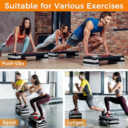JungleA 31" Aerobic Step Platform, 3 Levels Adjustable Height Steppers for Exercise at Home Gym, Cardio Workout Step Exercise Platform Bench, Non Slip Fitness Stepper Up Box with 4 Stackable Risers