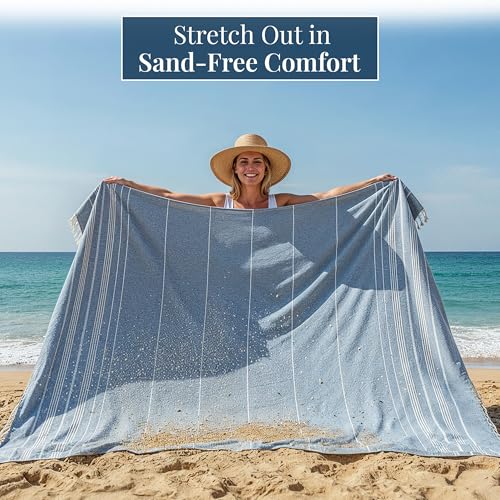 LANE LINEN Beach Blanket Sand Free, Picnic & Cotton Beach Towel - Sky Blue - color: 03: Sky Blue, size: Beach Blanket (82" x 82")