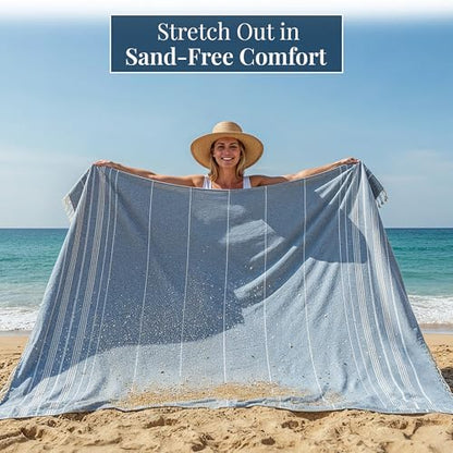 LANE LINEN Beach Blanket Sand Free, Picnic & Cotton Beach Towel - Sky Blue - color: 03: Sky Blue, size: Beach Blanket (82" x 82")