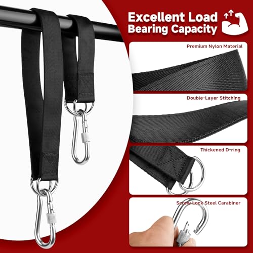 2 Pairs Gym Hanging Straps Kit with 4 Screw Lock Hooks, Outdoor Hanging Kit Fitness Extension Straps for Gym Bar, Door Bar, Cable Machines, Pull-up Bar Gym Equipment, Gym Fitness Strap