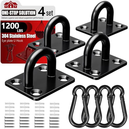 sprookber 304 Stainless Steel Pad Eye Snap Hook,M8 Ceiling Hook 1200Lb,8Pcs - size: 3.15 inch, style: Black Square