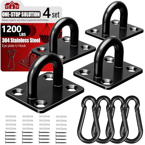 sprookber 304 Stainless Steel Pad Eye Snap Hook,M8 Ceiling Hook 1200Lb,8Pcs - size: 3.15 inch, style: Black Square