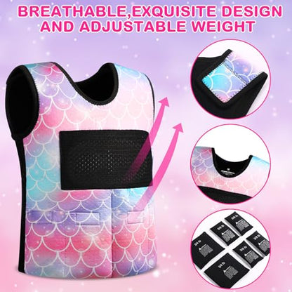 Weighted Vest for Kids Ages 4 to 7 and Ages 8+ Boy Girl Adjustable Breathable Compression Vest for Processing Issue(Mermaid,Medium,Tie-dye)