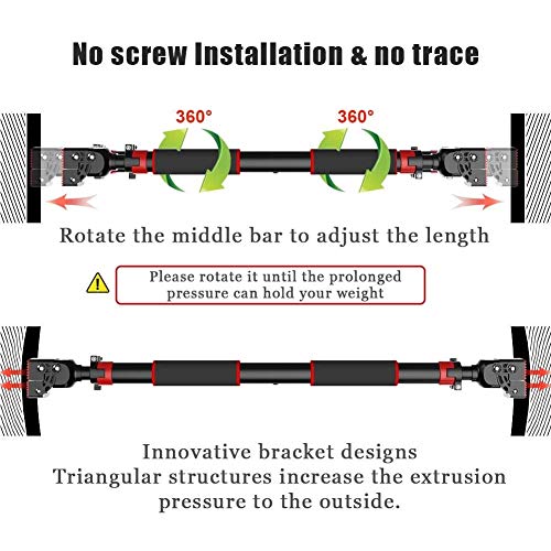 Pull Up Bar for Doorway, No Screws Required Chin Up Bar Adjustable Width with Locking Mechanism, Curved Base Safe and Stable for Home Exercise Fitness Strength Training& 200 KG