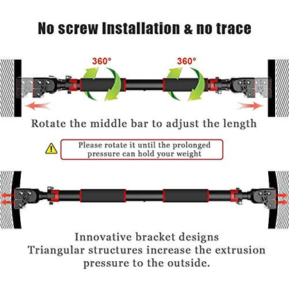 Pull Up Bar for Doorway, No Screws Required Chin Up Bar Adjustable Width with Locking Mechanism, Curved Base Safe and Stable for Home Exercise Fitness Strength Training& 200 KG