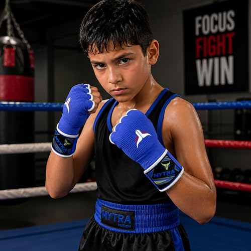 Mytra Fusion Gel Padded Inner Gloves Boxing Hand Wraps for Kids, Boxing Wraps with 80 cm Long Wrist Strap for MMA, Kickboxing, Punching, Martial Arts & Muay Thai Hand Wraps - color: Blue