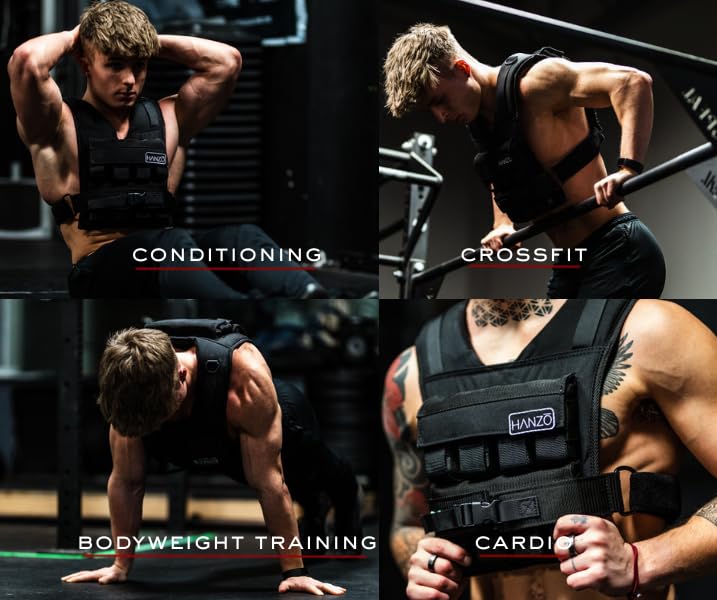 HANZO Weighted Vest for Men & Women 25lbs | 35lbs | 45lbs | 65lbs | Weight Vest With Removable Iron Weights, Adjustable Heavy Duty Weighted Workout Vest for Calisthenics & Fitness Training - size: 45 lbs