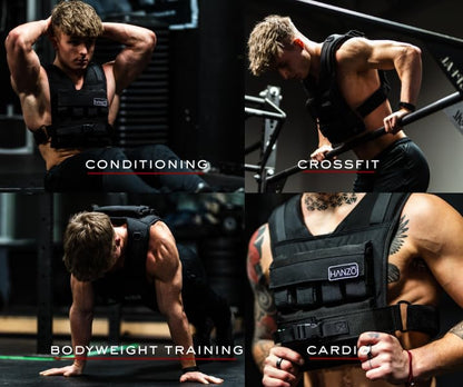 HANZO Weighted Vest for Men & Women 25lbs | 35lbs | 45lbs | 65lbs | Weight Vest With Removable Iron Weights, Adjustable Heavy Duty Weighted Workout Vest for Calisthenics & Fitness Training - size: 45 lbs