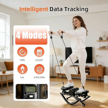 Rocking Stepper for Exercise at Home Portable Lateral Rock Stepper from Side to Side with Resistant Bands and Non-Slip Mat - Black