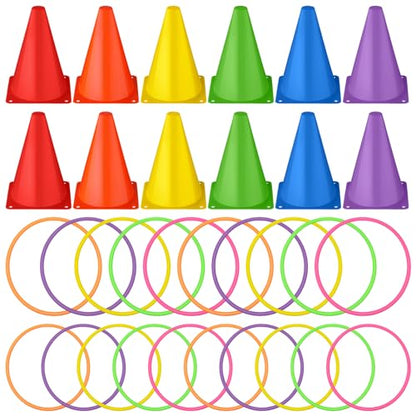 52 Pcs Ring Toss Game Set 12 Plastic Training Cones 40 Toss Rings for Carnival Party Backyard Indoor Outdoor Games