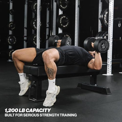 Titan Fitness TITAN Series Single Post Flat Bench, Rated 1,200 LB, 4" Thick HeftyGrip Vinyl Pad, Dedicated Home Gym Competition Weightlifting & Strength Training Utility Bench - color: Black