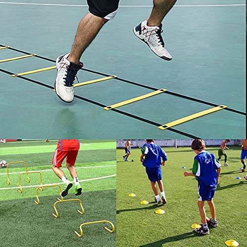 TNZMART Agility Ladder and Disc Cones Training Set Adjustable Rungs Training Ladder with 10 Plastic Sport Cones for Training - color: Yellow, 6 hurdles