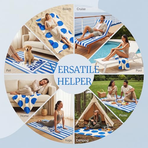 Microfiber Beach Towel Oversized w/Travel Bag, 71 * 36'' Double Print 2-in-1 Quick Dry XL Beach Towels for Cruise Pool Yoga Gym Vacation Gift, Lightweight Absorbent Sandproof Large Bath Towel