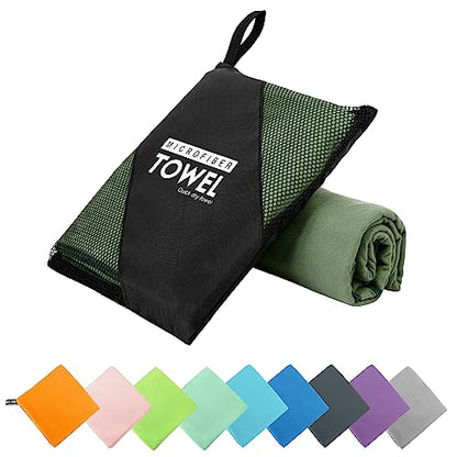 Microfiber Travel Towel, Soft Lightweight Quick Dry Towel, Super Absorbent Compact Travel & Sports & Beach Towels for Camping, Backpack, Gym, Swimming, Yoga, Hiking (M:20"×40" -ArmyGreen)