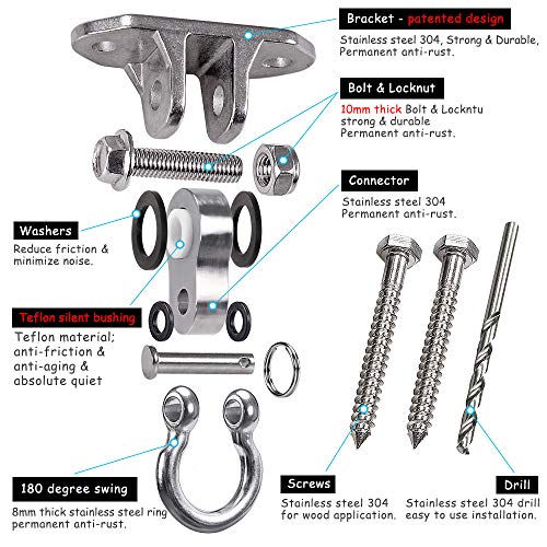 IOH Heavy Duty Swing Hanger Stainless Steel 304 Antirust - 2000 lb Capacity, 180 Silent, Playground Porch Yoga Seat Trapeze, Hammock Chair, Hanging Kit, Indoor Outdoor Set, Patent Design
