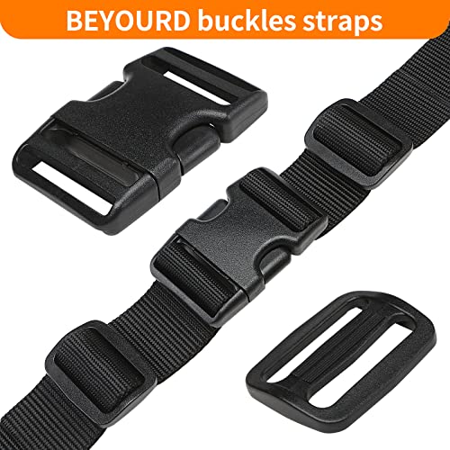 BEYOURD Heavy-Duty Buckles and Strap Set 1-1/2": 6 Yards of Thick Nylon Webbing, 6-Pack Adjustable Quick Side Release Plastic Buckles, 12 Tri-Glide Slide Clips, Black (1-1/2" Combo Set) - style: 1-1/2" Combo Set