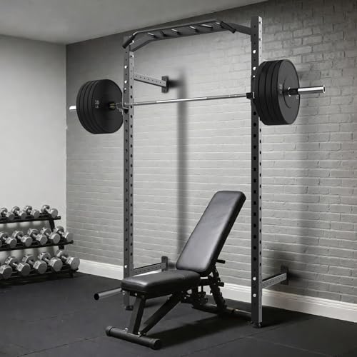 GAOMON Commercial Wall Mounted Squat Rack, Heavy Duty Carbon Steel Home Gym Equipment with Multi-Grip Pull Up Bar, j-Cups & Landmine Attachment for Home and Garage Gym, Black