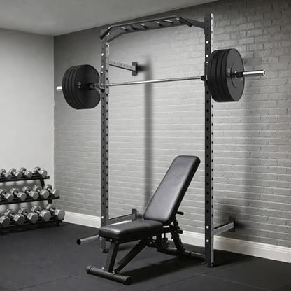 GAOMON Commercial Wall Mounted Squat Rack, Heavy Duty Carbon Steel Home Gym Equipment with Multi-Grip Pull Up Bar, j-Cups & Landmine Attachment for Home and Garage Gym, Black