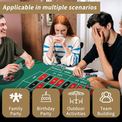 AQQA Roulette Table Mat 70 x 35 Inch, Durable, Water-Resistant Roulette Mat Made of 3mm Thick Rubber, Reinforced with Sturdy Stitching - Portable Casino Roulette Mat for Game Night Party