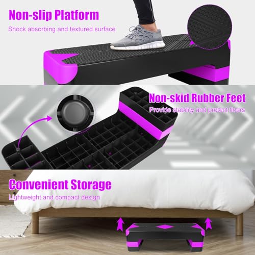 Adjustable Aerobic Step Platform, 27 Inch Stepper for Fitness Training, 3 Height Levels Safe Cardio Workout Equipment, Durable Exercise Step for Home Gym