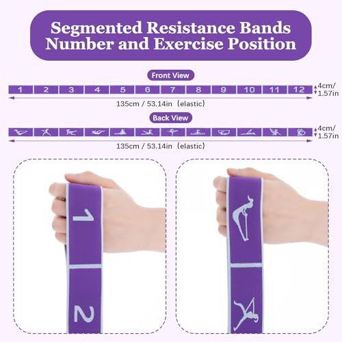 2pcs Yoga Straps for Stretching 12 Gears Elastic Bands for Exercise Stretch Band with Loops for Pilates, Yoga, Ballet, Gymnastics for Women Men, Improves Body Flexibility