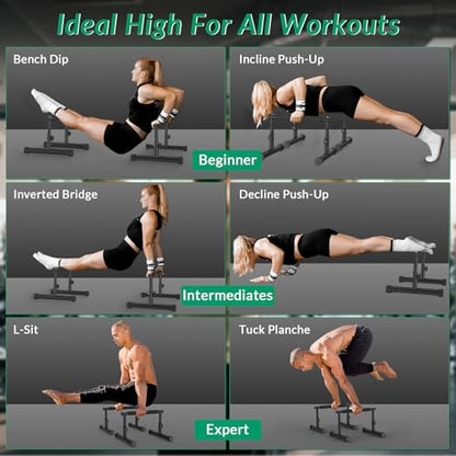 IMAYCC Push Up Bar, Adjustable 7.5" and 10.6" High Parallettes Bars & Dip Bar With Full-Cover Foam Grips, No Wobbling Calisthenics Equipment For Handstand, L-Sit, Gymnastics, Strength Training Home Gym - color: B