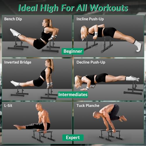 IMAYCC Push Up Bar, Adjustable 7.5" and 10.6" High Parallettes Bars & Dip Bar With Full-Cover Foam Grips, No Wobbling Calisthenics Equipment For Handstand, L-Sit, Gymnastics, Strength Training Home Gym - color: B