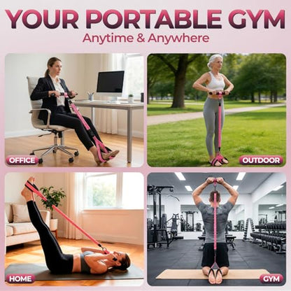 Upgraded Multifunction Pedal Resistance Band with Handle, 3 Tube Adjustable Resistance Bands, Full Body Fitness Exercise Equipment for Abdomen, Waist, Arm, Core/ABS, Leg, Physical Therapy (Pink)