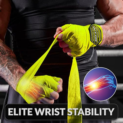 WYOX Gel Boxing Hand Wraps for Men Women – Elasticated Padded Long Wrist Straps Cotton & Nylon Blend for Muay Thai MMA, Kickboxing, BJJ Combat Sports Training