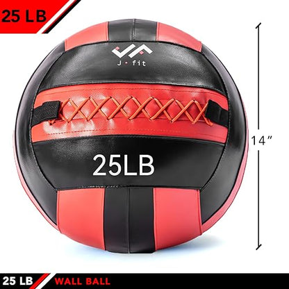 JFit Wall Ball – Premium Soft Weighted Exercise Ball for Strength, Conditioning, Gym & Home Workouts, 4-30 LB - color: Red/Black, style: 25-Pound