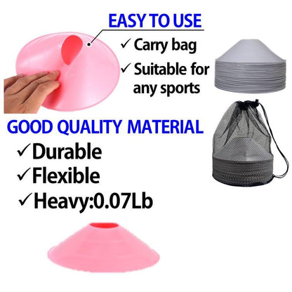 Thicker Disc Cones (Set of 50) Agility Soccer Cones with Carry Bag for Training,Football, Kids, Sports, Field Cone Markers