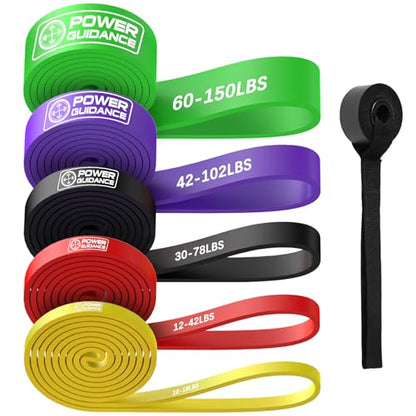 POWER GUIDANCE Resistance Bands, Set of 5 Pull Up Bands, Pull Up Assistance Bands, Exercise Bands, Resistance Bands Set for Legs, Working Out - color: Yellow/red/black/purple/green