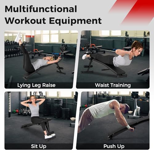 Goplus Adjustable Sit Up Bench for AB Exercise, Foldable Curved Slant Bench with High Density Foam Cushioned Seat for Strength Training, Incline Decline Workout Equipment for Home Gym, Black