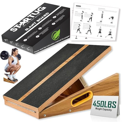 Professional Adjustable Calf Stretcher Slant Board for Squats with Non-Slip Feet for Ankle and Achilles Stretching, Wooden Slant Board for Calf Stretching, Squat Wedge