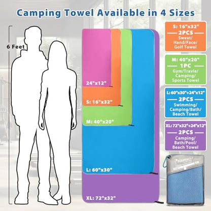 Microfiber Camping Towel, Quick Dry Towel, Soft Absorbent Compact Travel Gym Workout Sweat Towel for Beach Yoga Swim Travel Camping Hiking Backpack Essentials (M:40"x20")