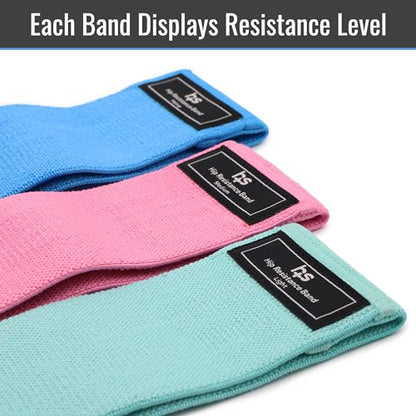 Healthsmart Fabric Resistance Bands, Targets Abs, Glutes, Quads, Calves, Hamstrings, 3 Bands with Variable Resistance Levels, Minimum 15lbs and Maxes at 70lbs, Travel Case & Exercises Included
