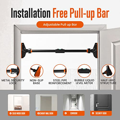 Adjustable Pull-Up & Chin-Up Bar - Door Frame & Doorway No-Screw, No-Damage Hanging Bar for Home Strength Training Exercise Equipment for Men and Women (43 to 62 inches)